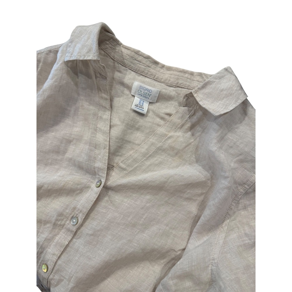 Sigrid Olsen Beige Linen Button-Down Shirt